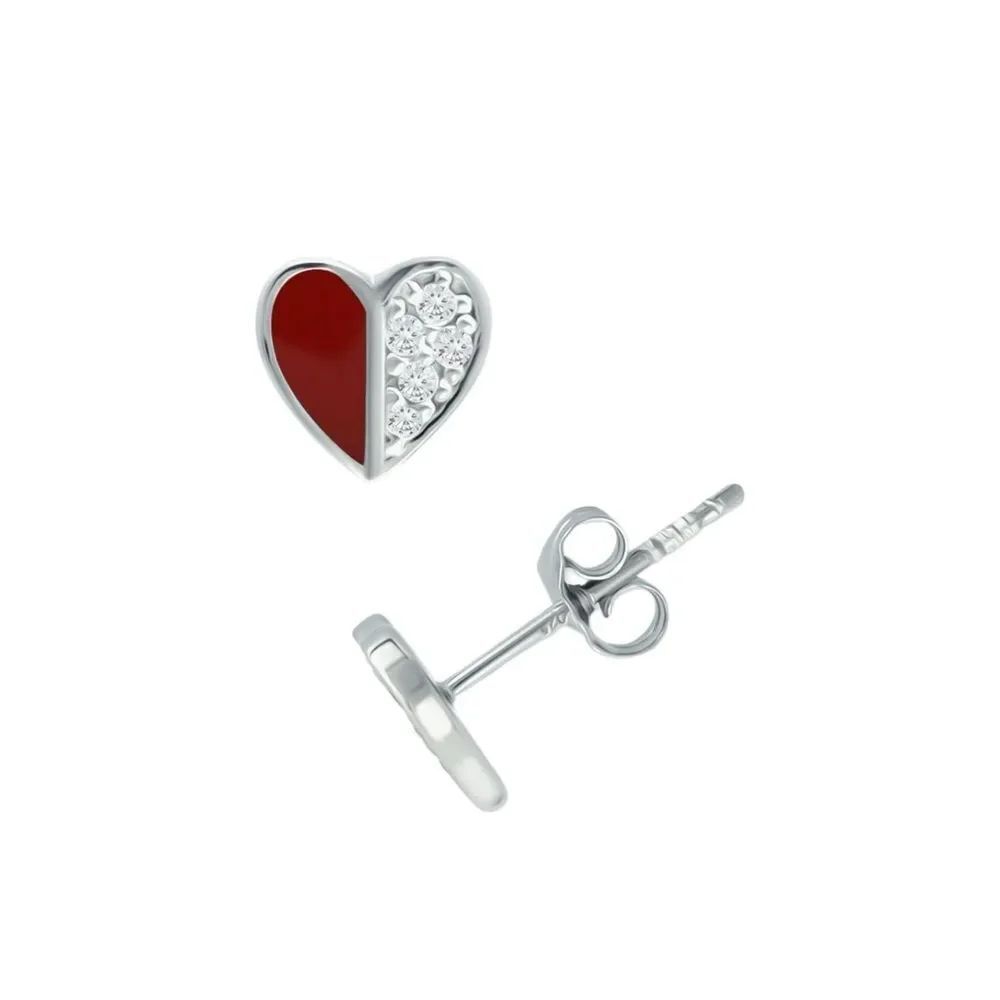 Giani Bernini Sterling Silver Valentine’s Heart-CZ Red and Silver Earrings